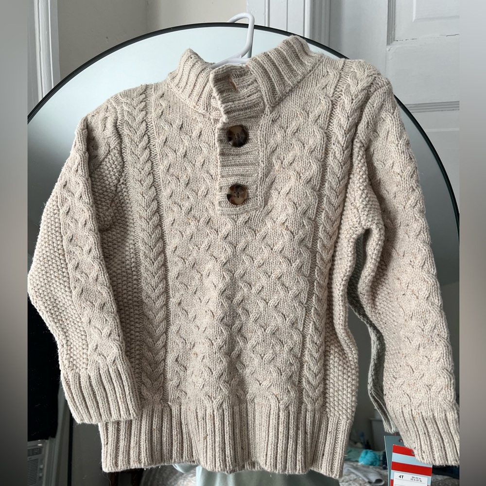 NWT Cat & Jack Cream Knit Sweater with Faux Fur Collar